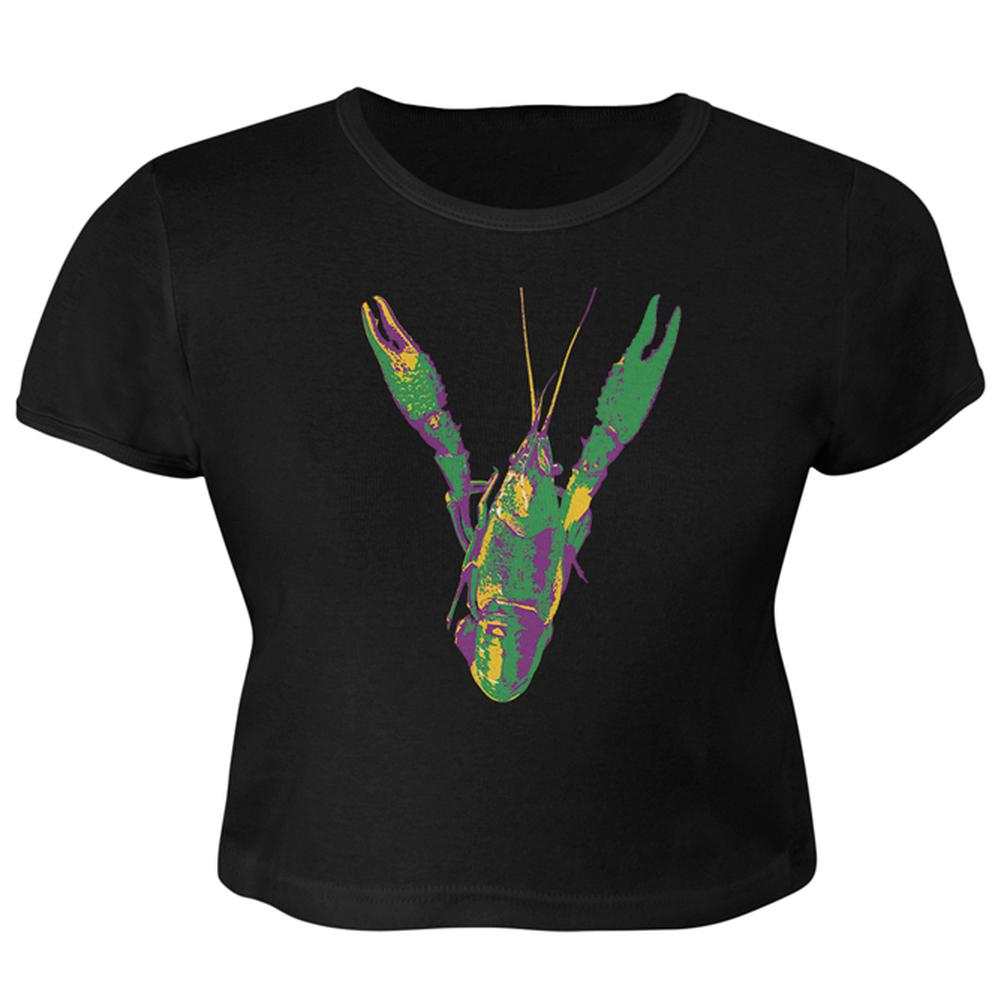 Mardi Gras Crawfish Juniors Crop Top T-Shirt Juniors Crop T-Shirts Old Glory LG Black 