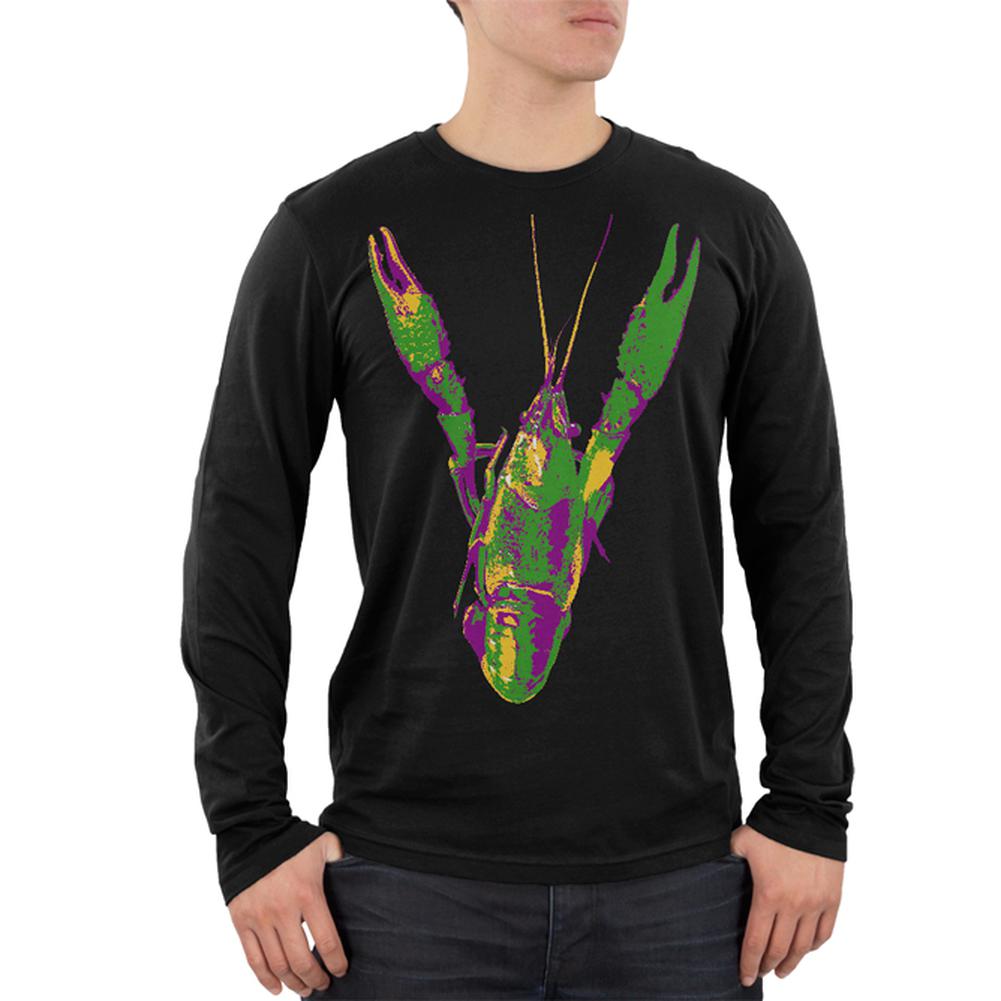 Mardi Gras Crawfish Mens Soft Long Sleeve T Shirt Men's Long Sleeves Old Glory 2XL Black 