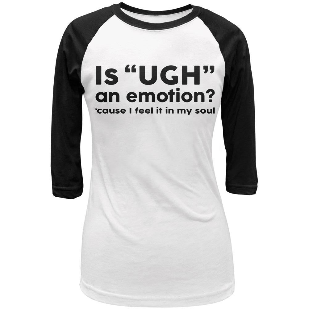 Funny Ugh Emotion Juniors 3/4 Sleeve Raglan T Shirt Juniors T-Shirts Old Glory LG White-Black 