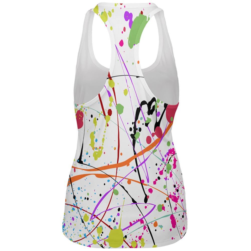 Splatter Paint White All Over Womens Work Out Tank Top Women's Tank Tops Old Glory   