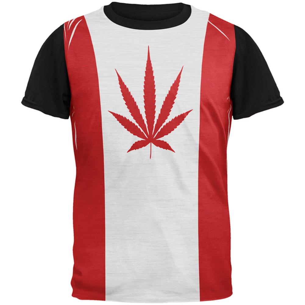 Canada Flag Pot Leaf Marijuana All Over Mens Black Back T Shirt Men's T-Shirts Old Glory 2XL Multi 