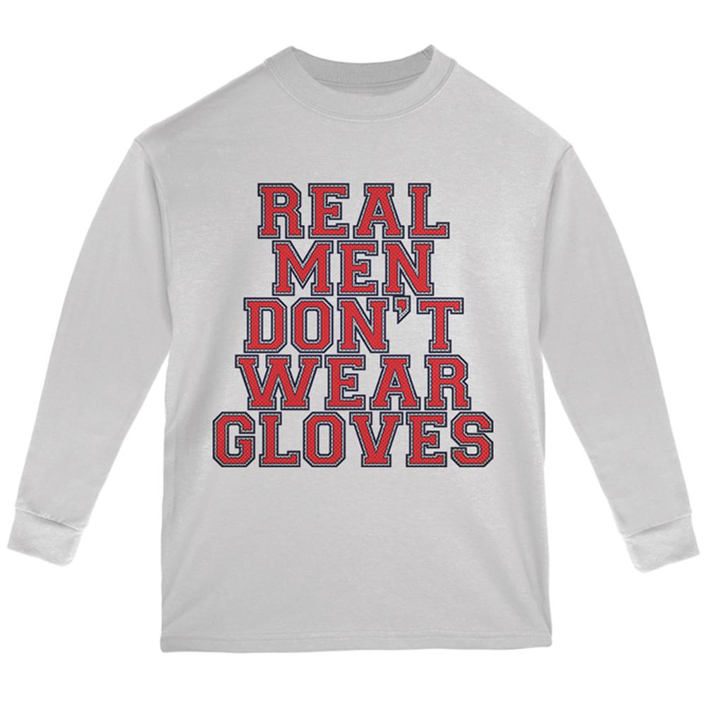 Glove Gate Real Men Don't Wear Gloves Youth Long Sleeve T Shirt Youth Long Sleeves Old Glory LG White 