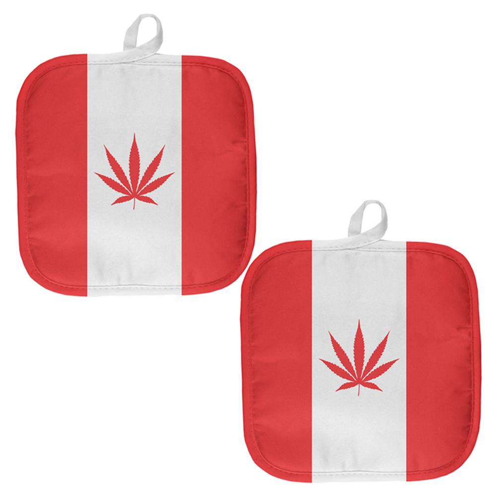 Canada Flag Pot Leaf Marijuana All Over Pot Holder (Set of 2) Pot Holders Old Glory OS Multi 