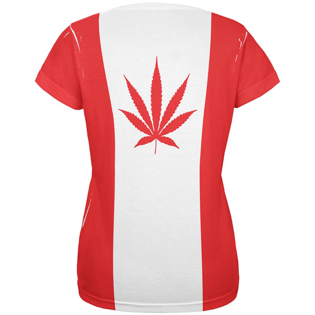 Canada Flag Pot Leaf Marijuana All Over Womens T Shirt Women's T-Shirts Old Glory   