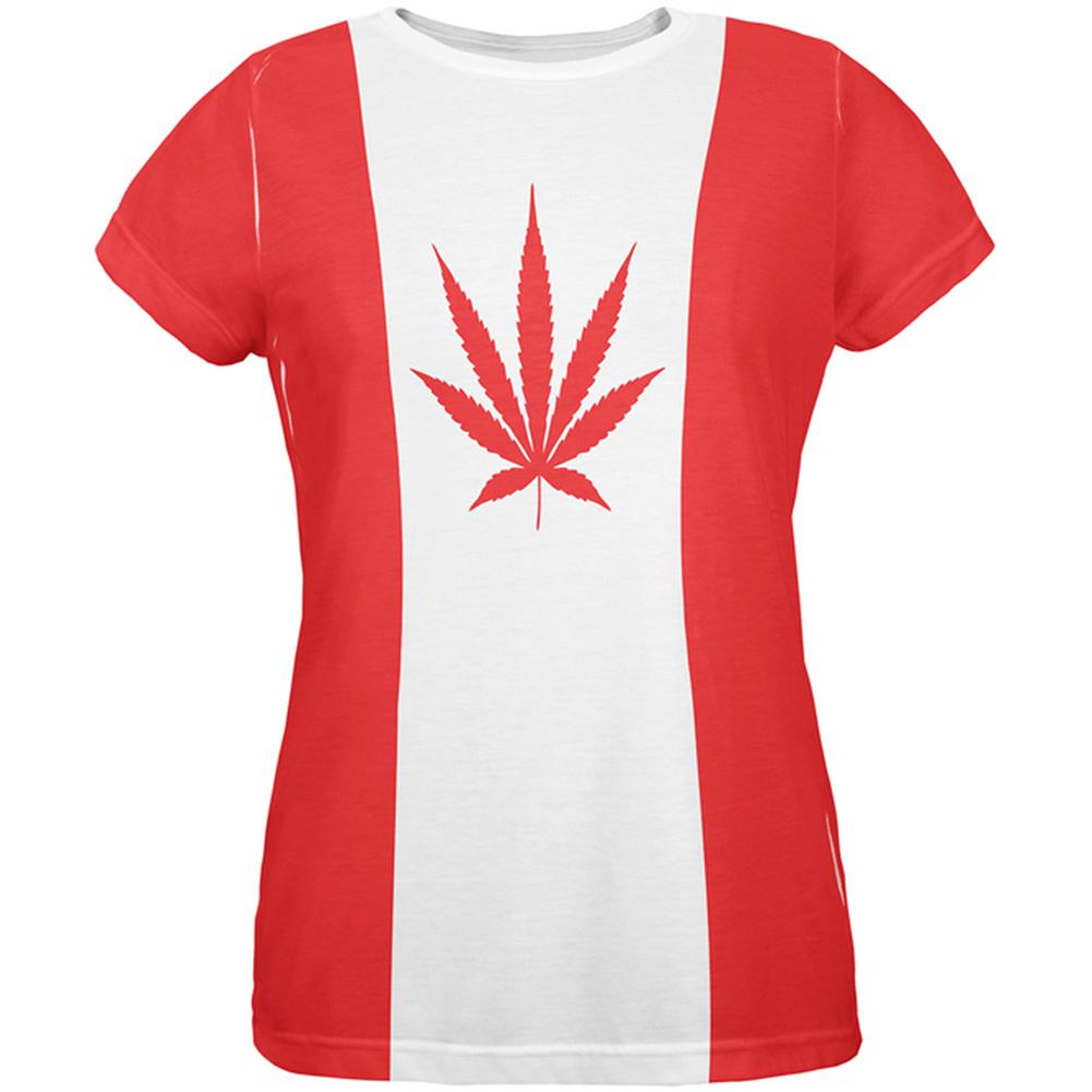 Canada Flag Pot Leaf Marijuana All Over Womens T Shirt Women's T-Shirts Old Glory 2XL Multi 