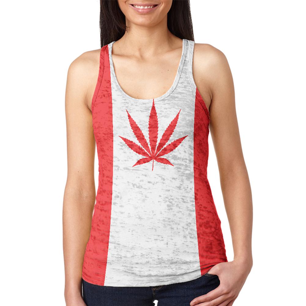 Canada Flag Pot Leaf Marijuana Juniors Burnout Racerback Tank Top Juniors Tank Tops Old Glory 2XL Multi 