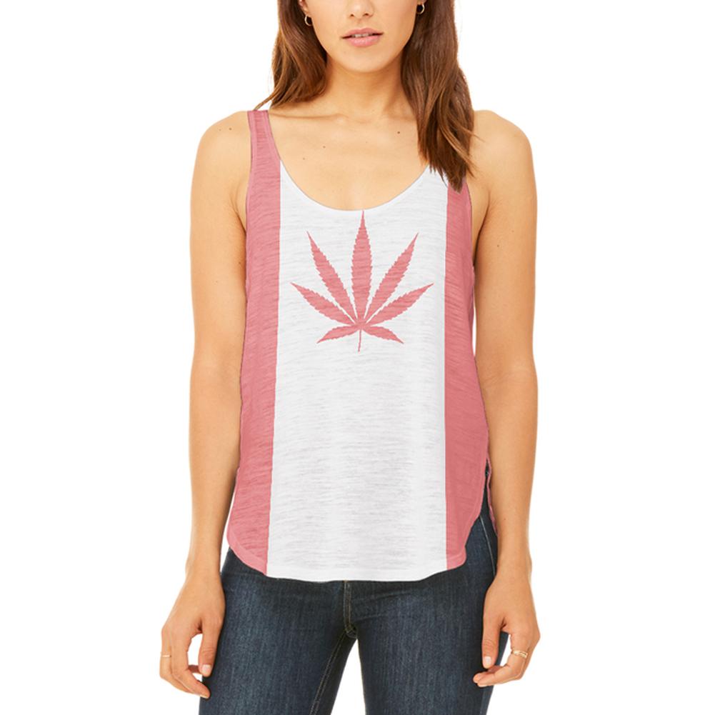 Canada Flag Pot Leaf Marijuana Juniors Flowy Side Slit Tank Top Juniors Tank Tops Old Glory 2XL Multi 