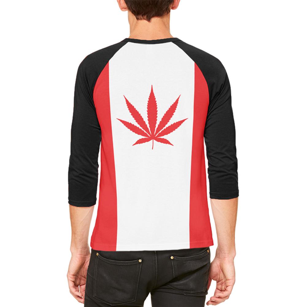 Canada Flag Pot Leaf Marijuana Mens Raglan T Shirt Men's T-Shirts Old Glory   