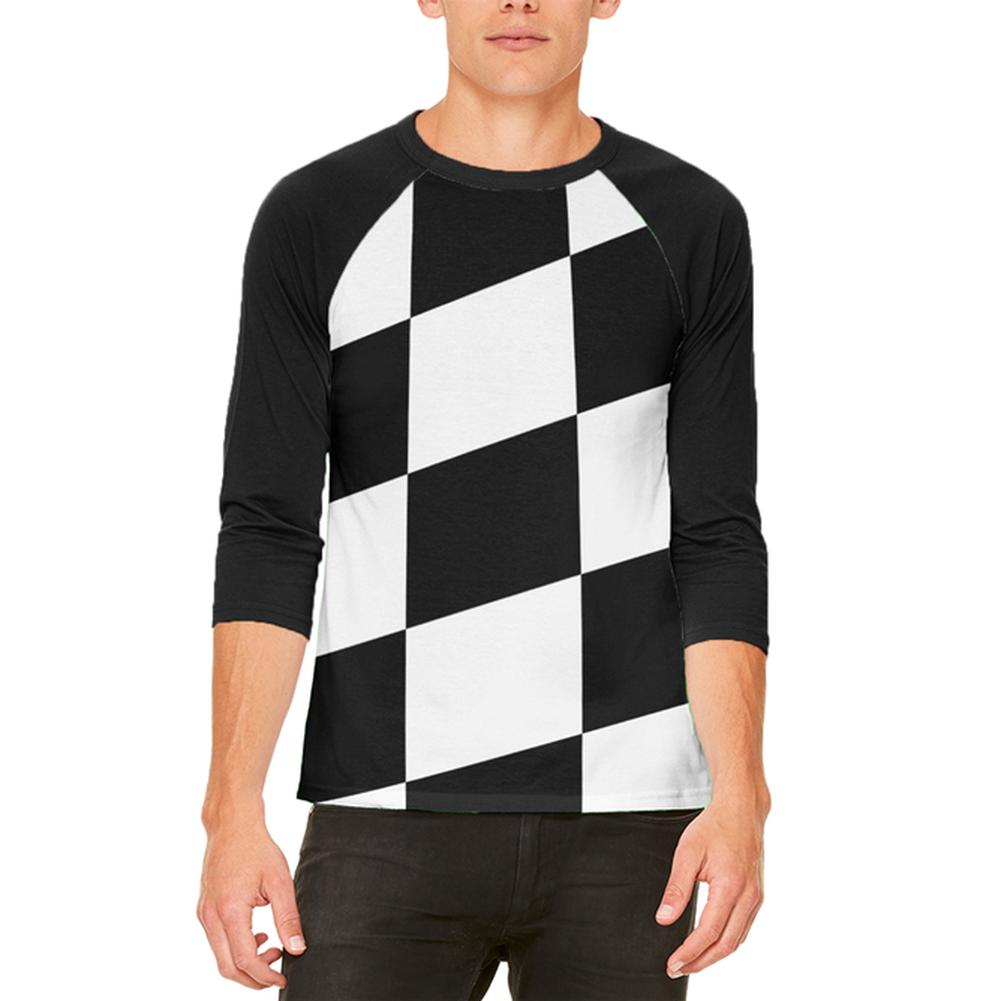 Finish Line Checkered Flag Wave Mens Raglan T Shirt Men's T-Shirts Old Glory 2XL White-Black 