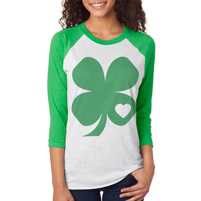 St. Patricks Day Shamrock Heart Unisex Raglan T Shirt Men's T-Shirts Old Glory 2XL Irish Green 