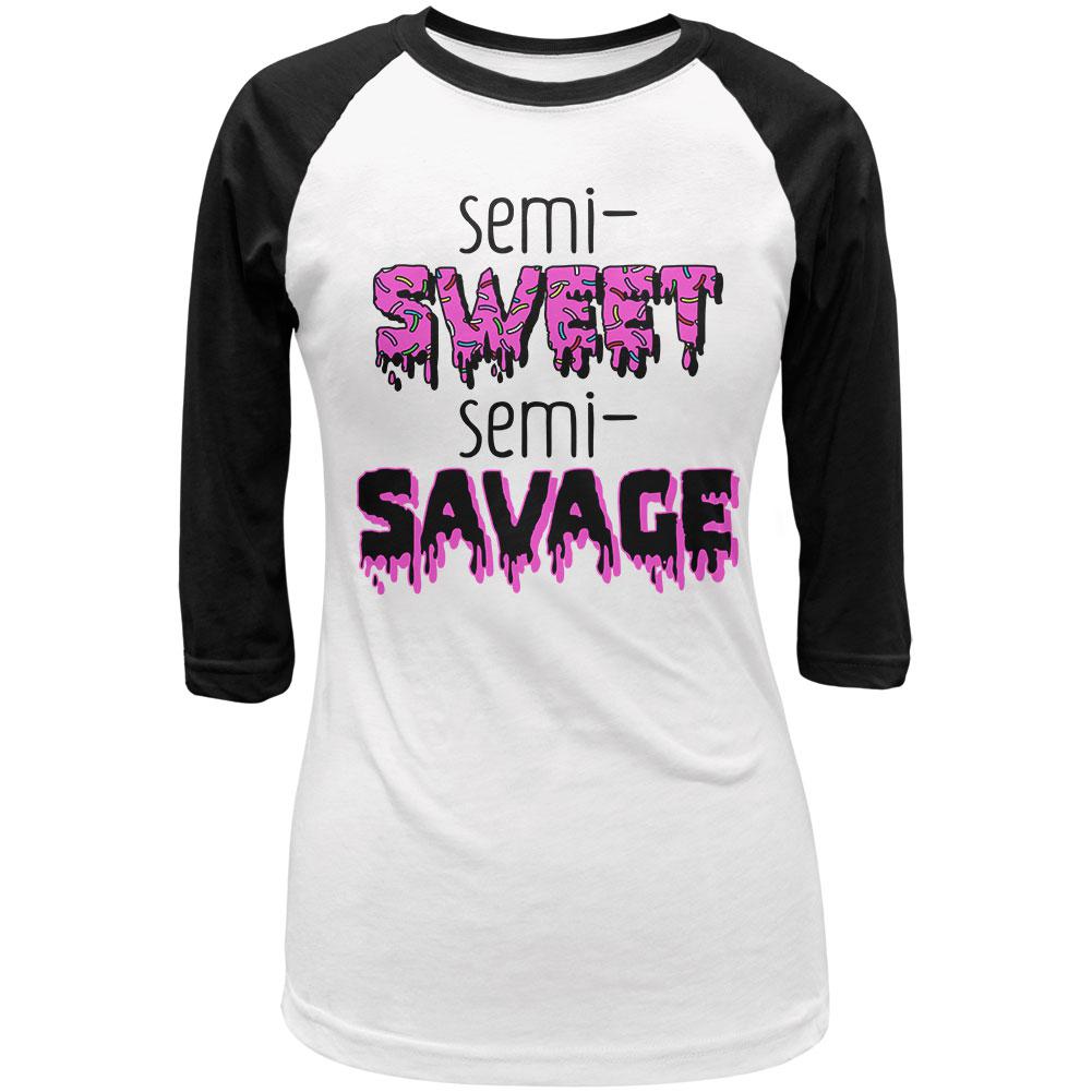 Semi-Sweet Semi-Savage Sprinkles Juniors 3/4 Sleeve Raglan T Shirt Juniors T-Shirts Old Glory LG White-Black 