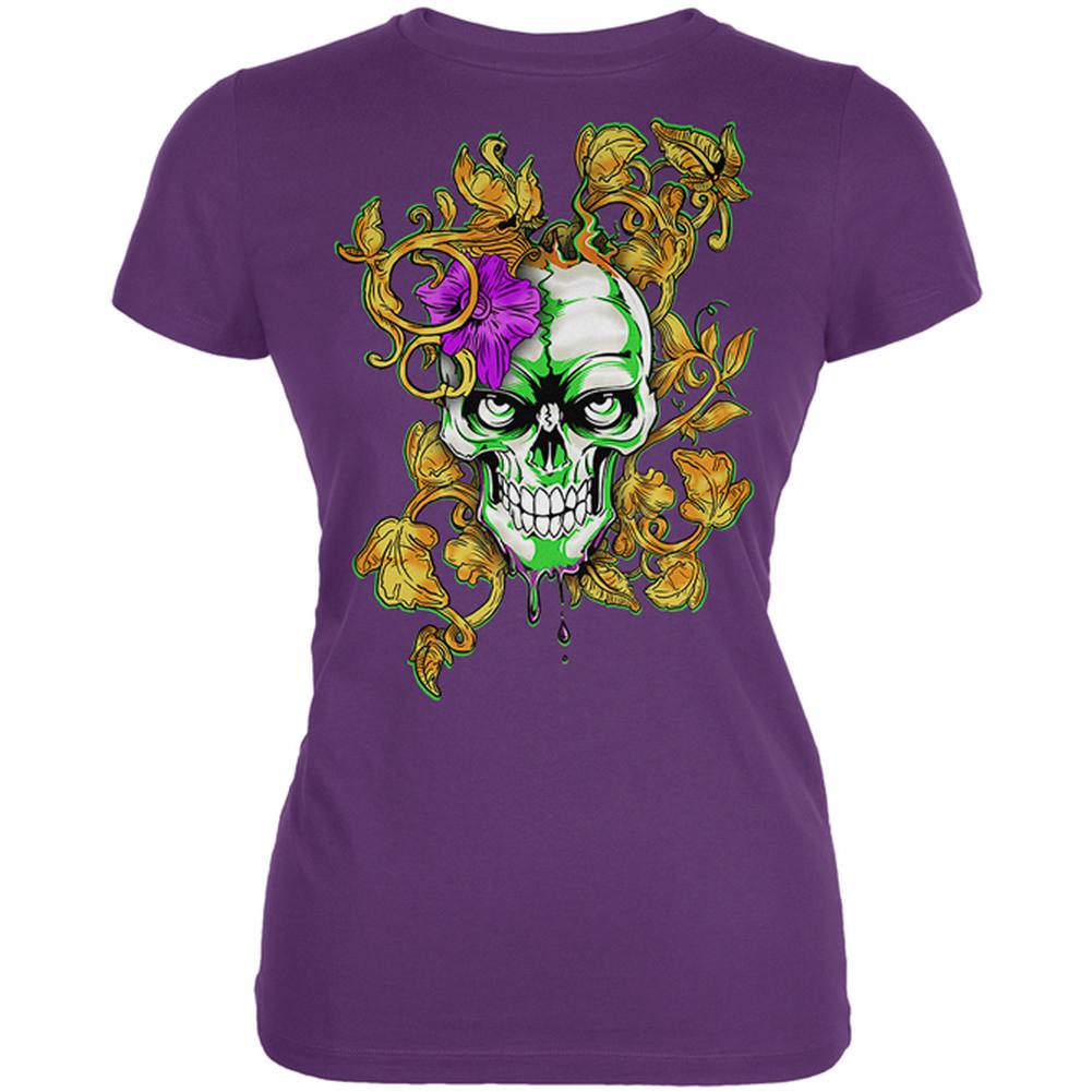 Mardi Gras Voodoo Zombie Skull Juniors Soft T Shirt Juniors T-Shirts Old Glory LG Plum 