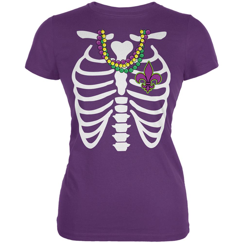 Mardi Gras Skeleton Fleur-de-lis Heart Juniors Soft T Shirt Juniors T-Shirts Old Glory LG Plum 