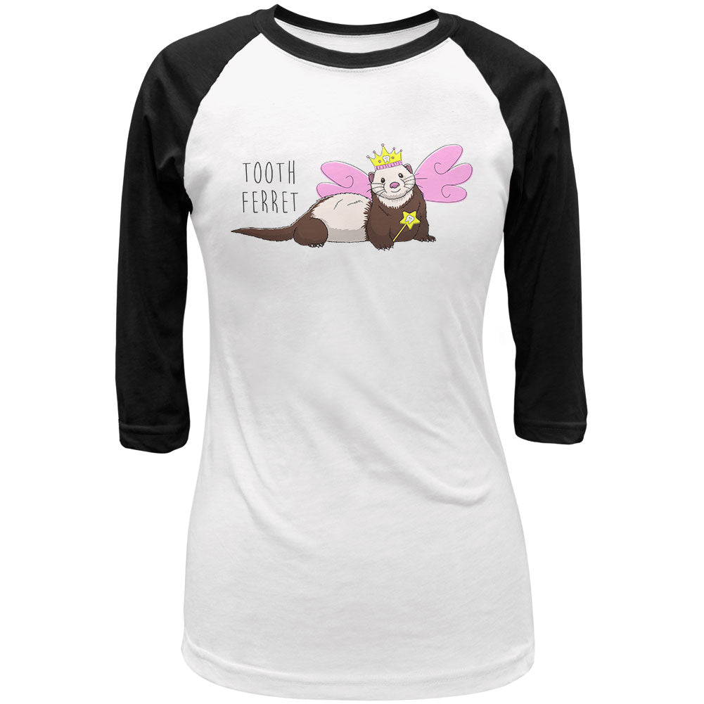 Tooth Fairy Ferret Pun Juniors 3/4 Sleeve Raglan T Shirt Juniors T-Shirts Old Glory LG White-Black 