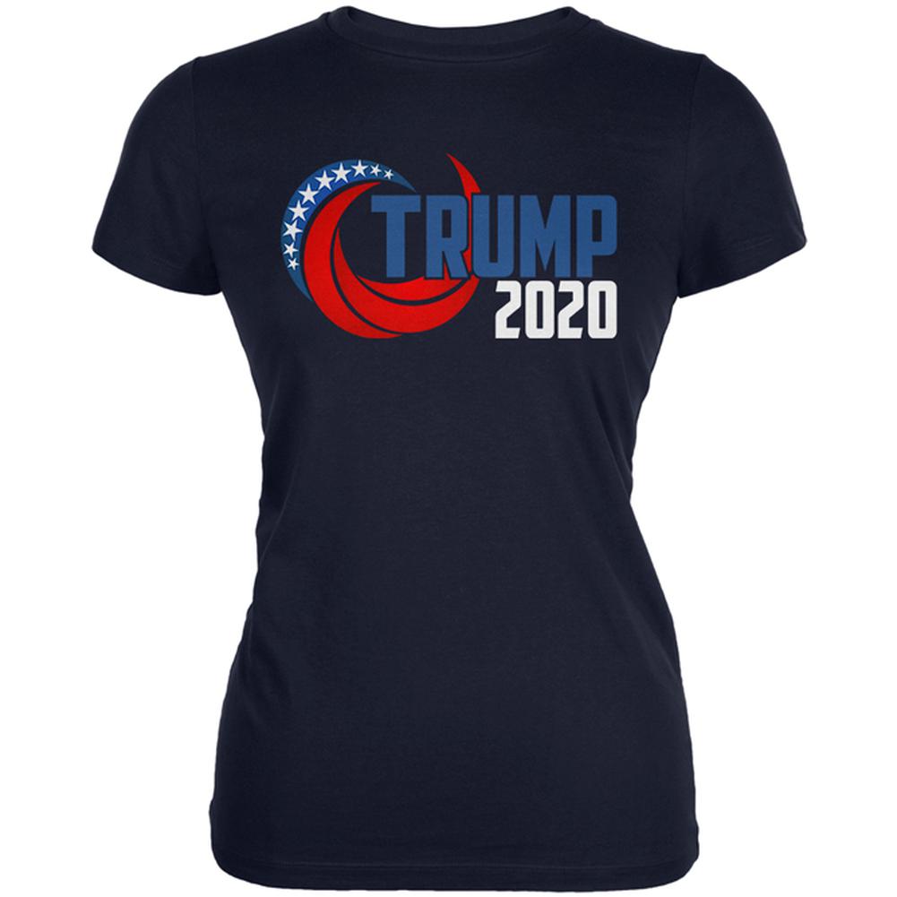 Election Re-Elect Donald Trump 2020 Swoosh Juniors Soft T Shirt Juniors T-Shirts Old Glory SM Navy 