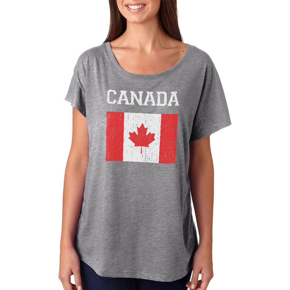 World Cup Distressed Flag Canada Juniors Dolman T Shirt Juniors T-Shirts Old Glory 2XL Heather 