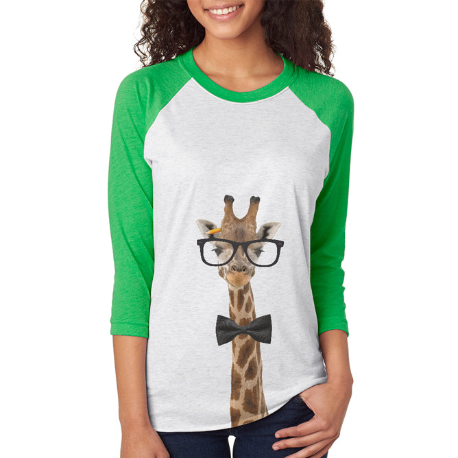 Giraffe Geek Glasses Unisex Raglan T Shirt Men's T-Shirts Old Glory 2XL Envy/Heather White 