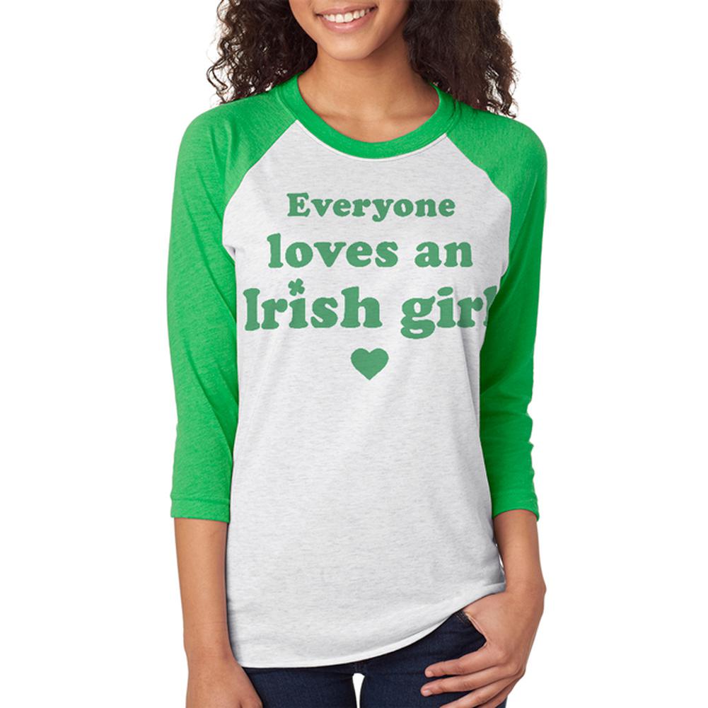 St. Patricks Day Everyone Loves an Irish Girl Unisex Raglan T Shirt Men's T-Shirts Old Glory 2XL Irish Green 