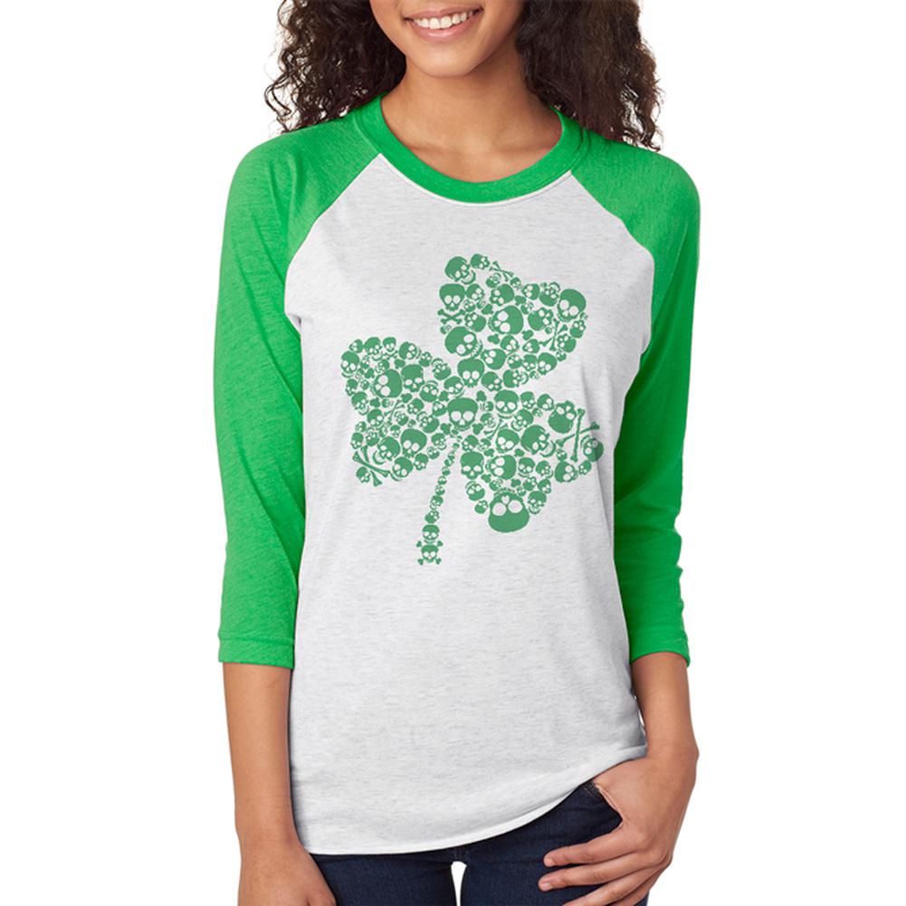 St. Patricks Day Skull Shamrock Unisex Raglan T Shirt Men's T-Shirts Old Glory 2XL Irish Green 