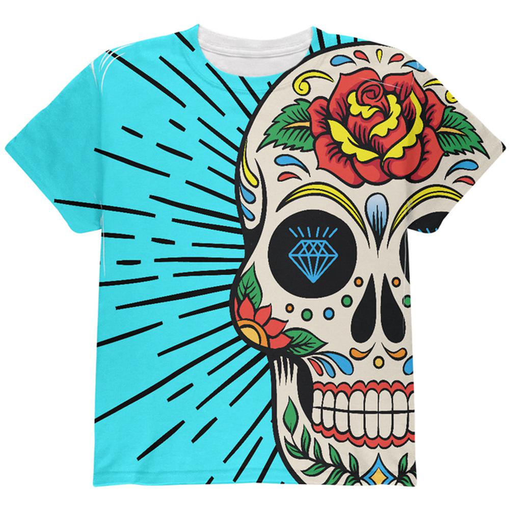 Sugar Skull All Over Youth T Shirt Youth T-Shirts Old Glory LG Multi 