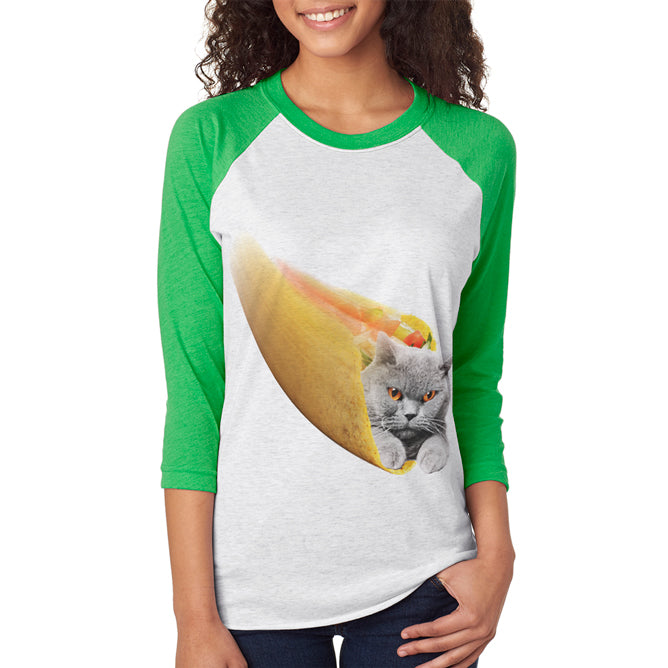 Cinco De Mayo Taco Cat Warp Speed Unisex Raglan T Shirt Men's T-Shirts Old Glory 2XL Green 