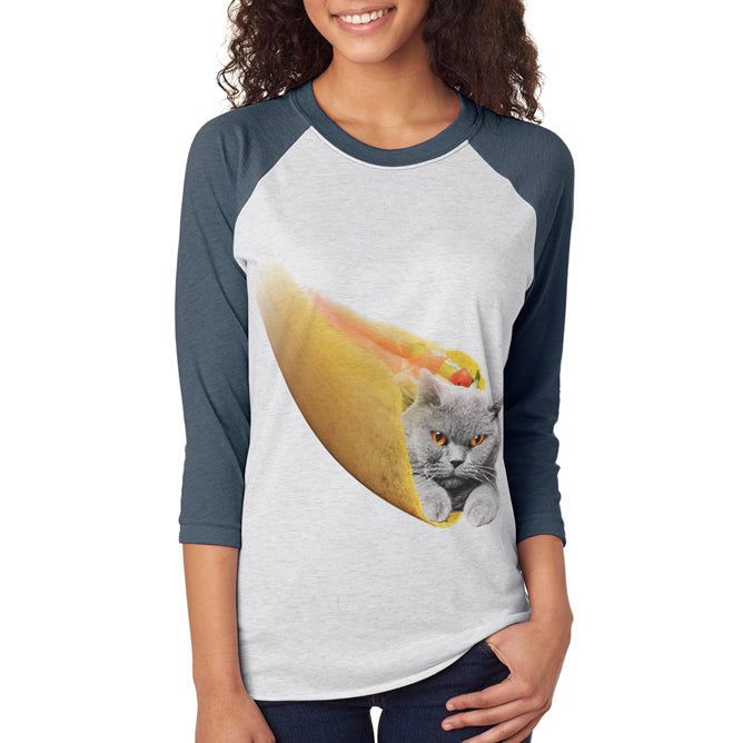 Cinco De Mayo Taco Cat Warp Speed Unisex Raglan T Shirt Men's T-Shirts Old Glory 2XL Blue 