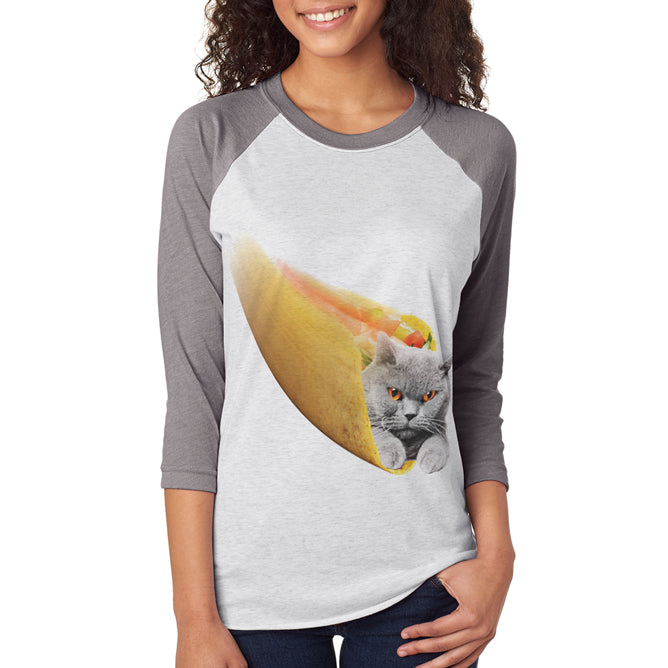 Cinco De Mayo Taco Cat Warp Speed Unisex Raglan T Shirt Men's T-Shirts Old Glory 2XL White 