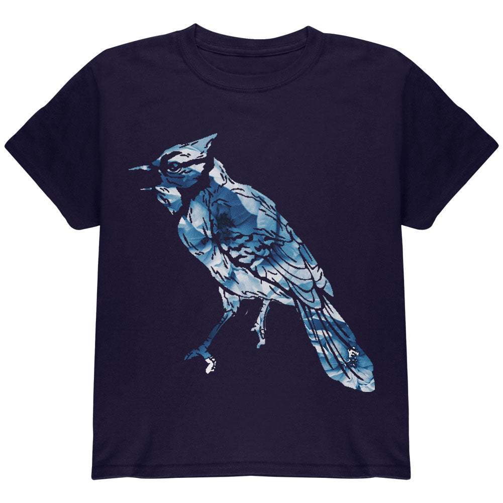 Spring Flowers Blue Jay Bird Youth T Shirt Youth T-Shirts Old Glory YLG Navy 