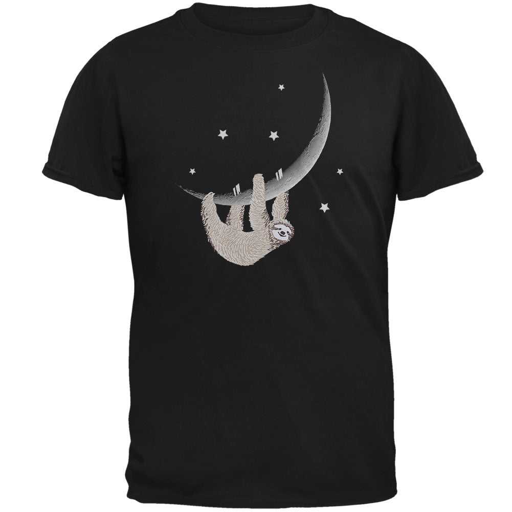 Sloth Hanging from the Moon Crescent Mens Soft T Shirt Men's T-Shirts Old Glory 2XL Black 