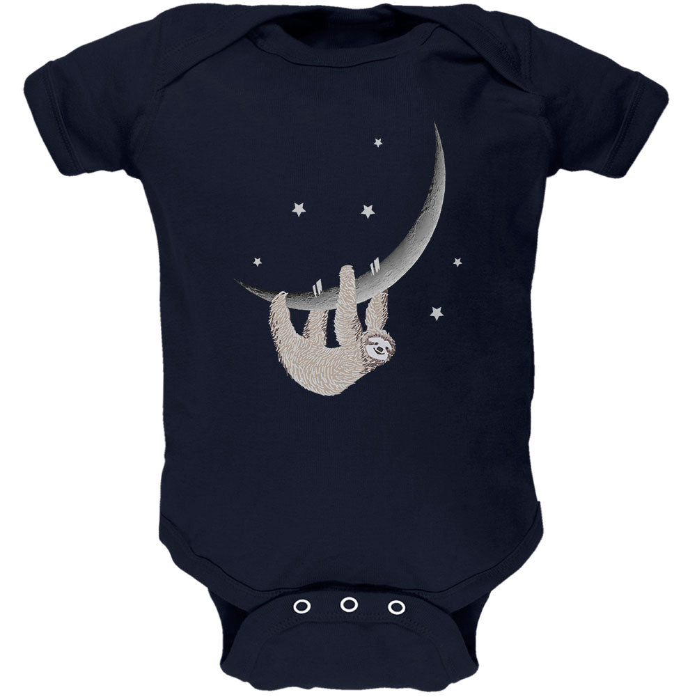 Sloth Hanging from the Moon Crescent Soft Baby One Piece Baby One Piece Old Glory 0-3M Navy 