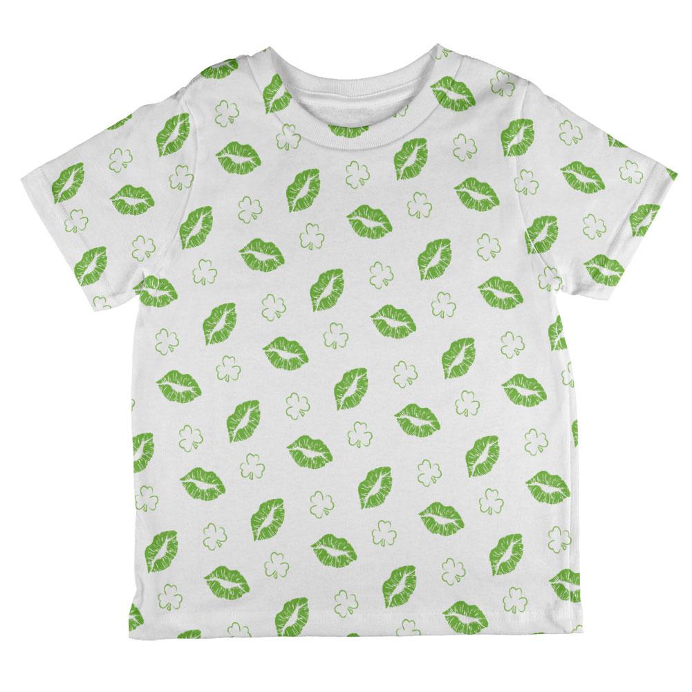 St. Patricks Day Shamrock Kisses Kiss Lips Pattern All Over Toddler T Shirt Toddler T-Shirts Old Glory 2T White 