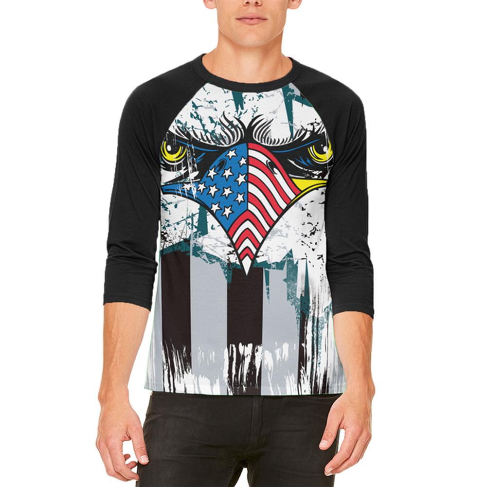 Patriotic Eagle of Philly Mens Raglan T Shirt Men's T-Shirts Old Glory 2XL White-Black 