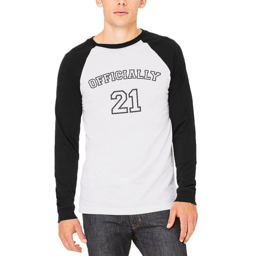 Milestone Birthday Athletic Officially 21 Twenty One Mens Long Sleeve Raglan T Shirt Men's Long Sleeves Old Glory 2XL White-Black 