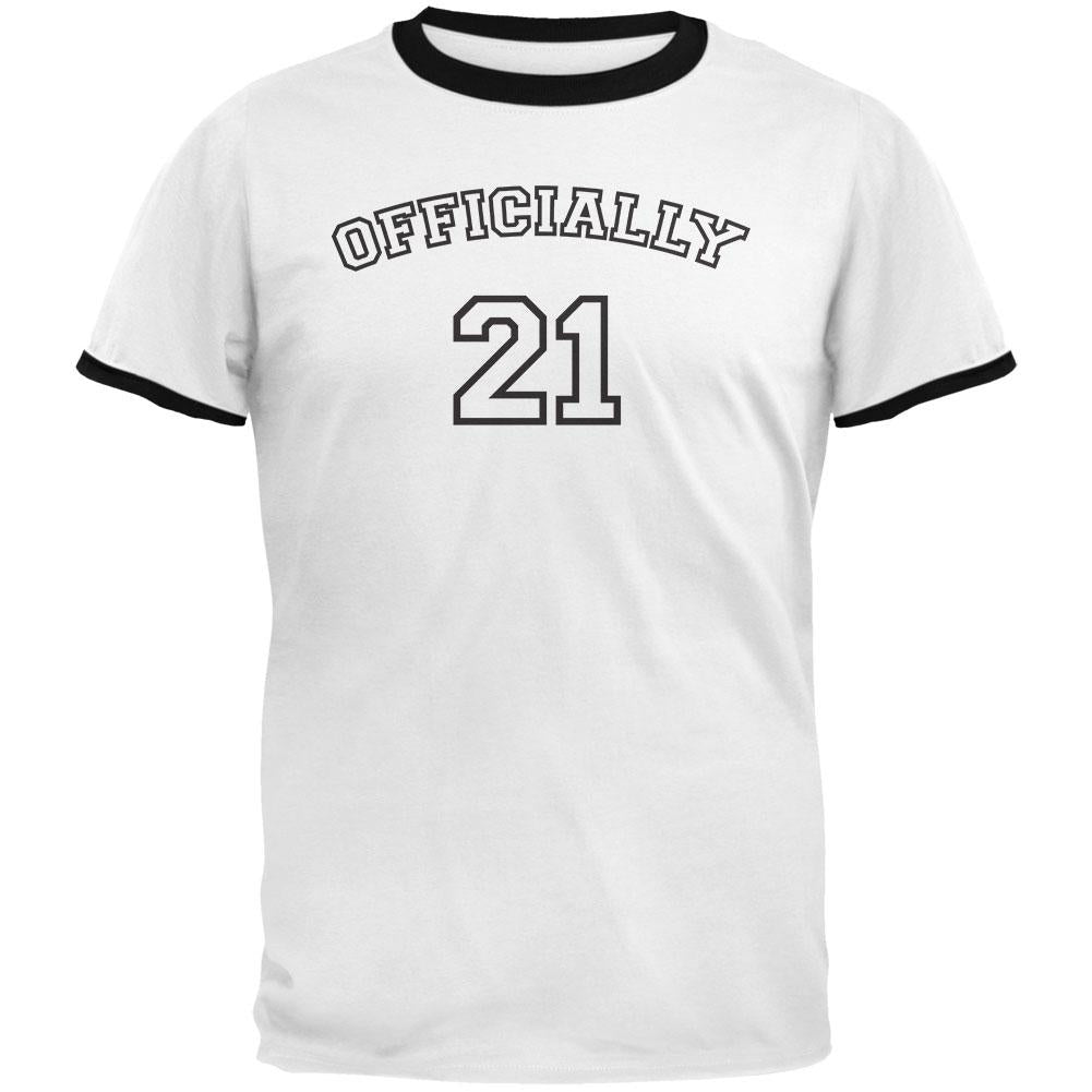 Milestone Birthday Athletic Officially 21 Twenty One Mens Ringer T Shirt Men's T-Shirts Old Glory 2XL White-Black 