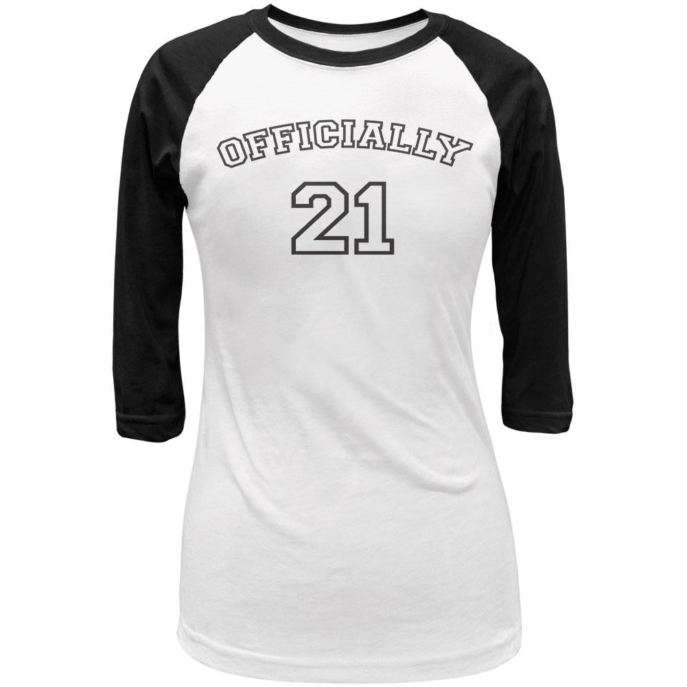 Milestone Birthday Athletic Officially 21 Twenty One Juniors Raglan T Shirt Juniors T-Shirts Old Glory LG White-Black 