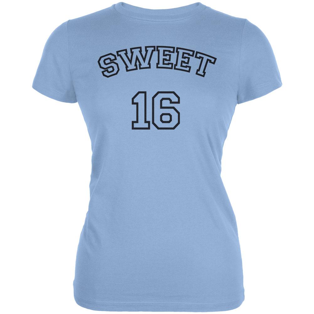 Milestone Birthday Athletic Sweet Sixteen 16 Juniors Soft T Shirt Juniors T-Shirts Old Glory LG Baby Blue 