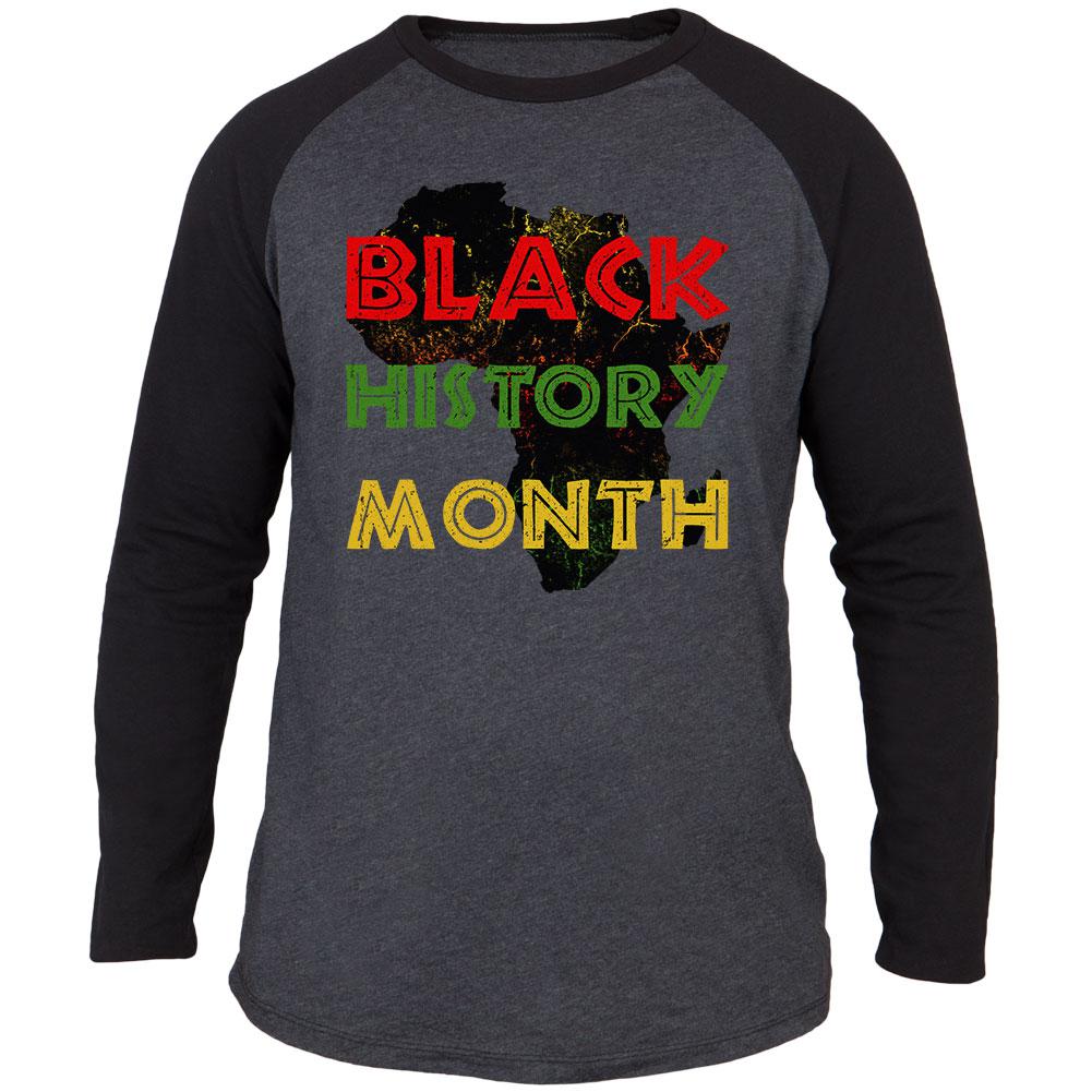 Black History Month Africa Distressed Adult Long Sleeve Raglan T-Shirt Men's Long Sleeves Old Glory 2XL Heather Black-Black 