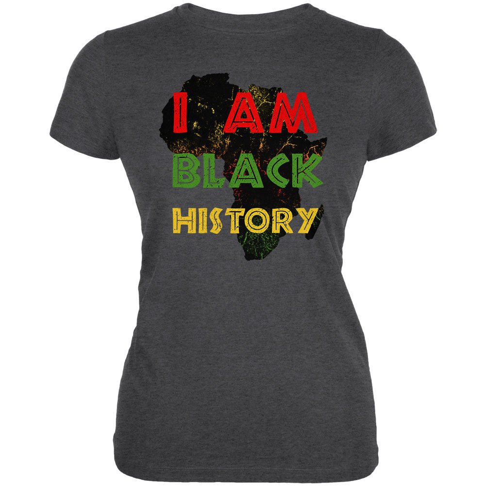 I am Black History Africa Distressed Juniors Soft T Shirt Juniors T-Shirts Old Glory SM Dark Heather 