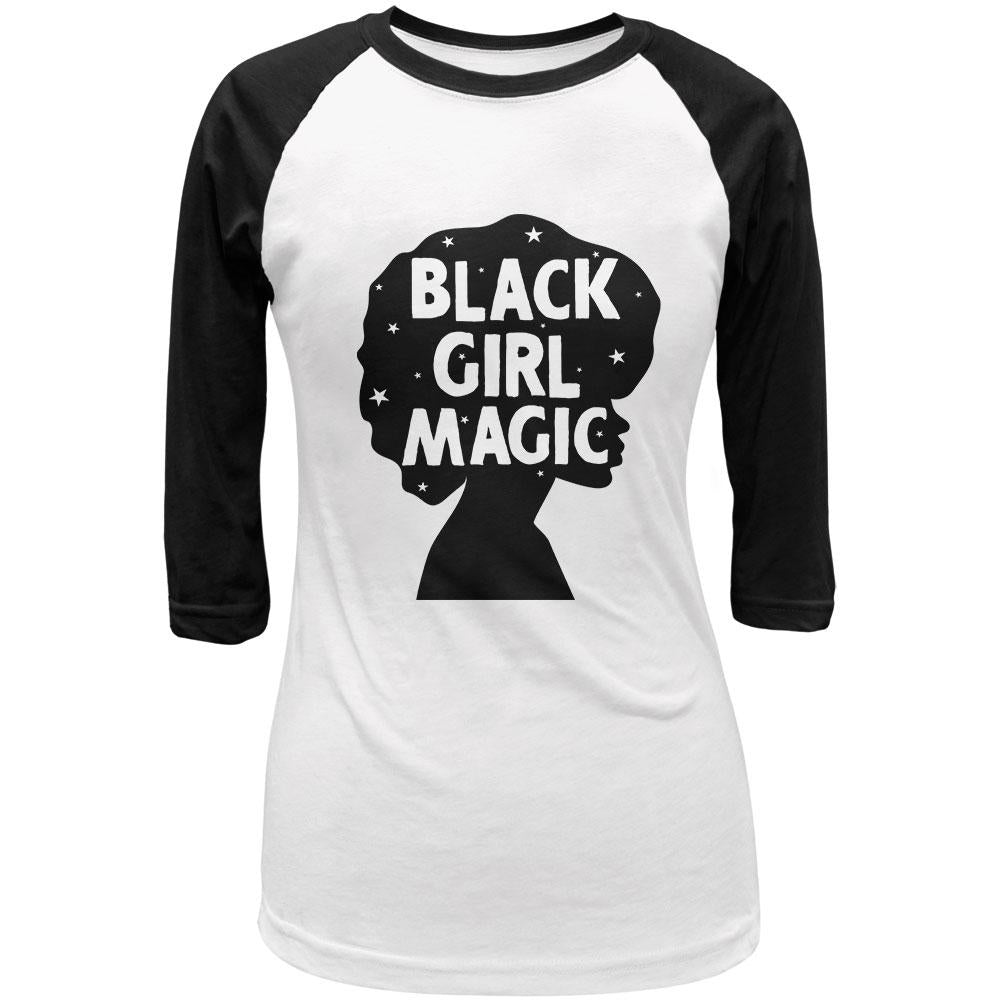 Black History Month Black Girl Magic Afro Juniors 3/4 Sleeve Raglan T Shirt Juniors T-Shirts Old Glory LG White-Black 