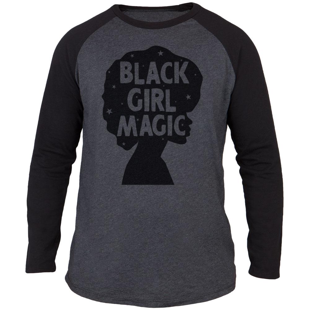 Black History Month Black Girl Magic Afro Adult Long Sleeve Raglan T-Shirt Men's Long Sleeves Old Glory 2XL Heather Black-Black 