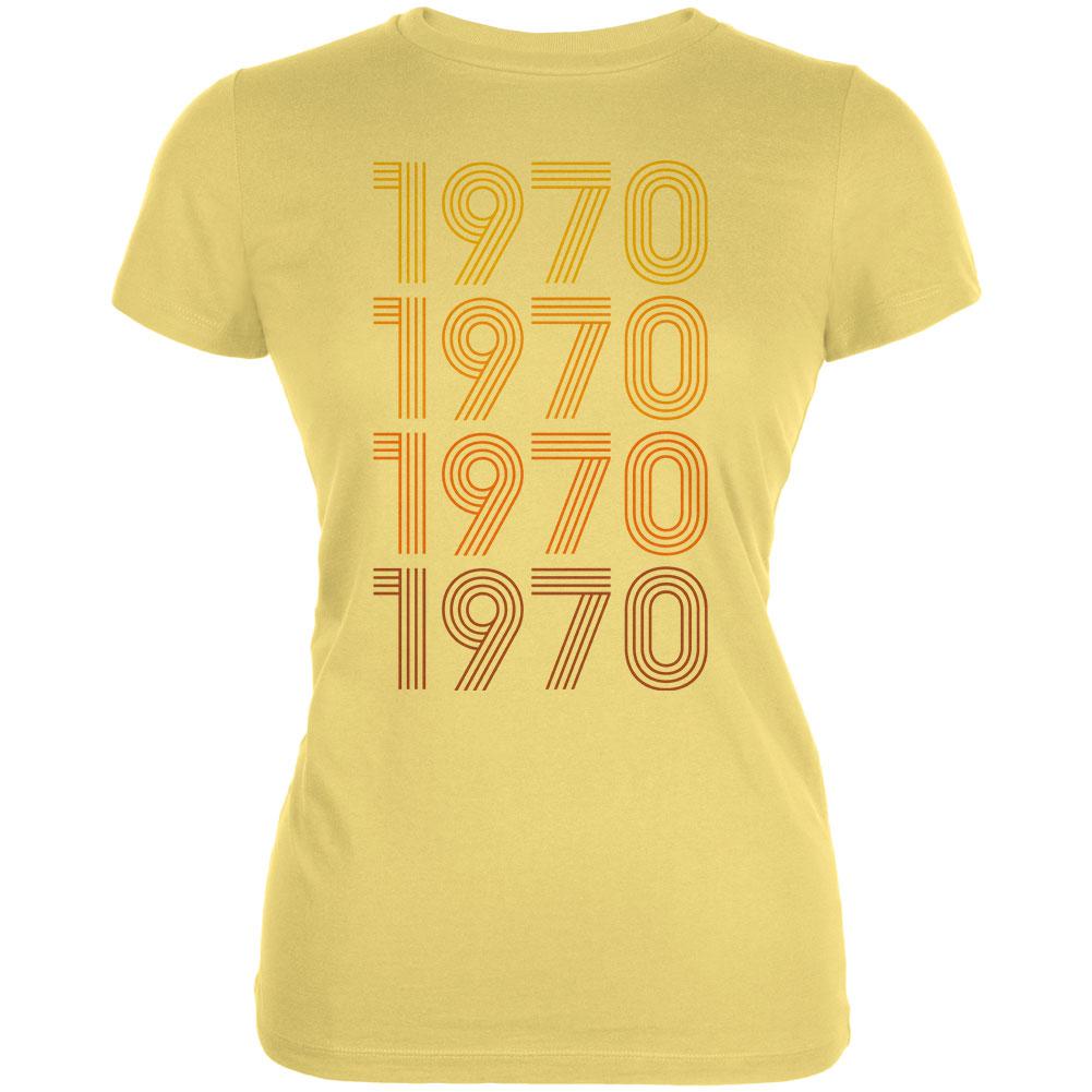 Retro Vintage Flashback Paralines Birthday 1970 Juniors Soft T Shirt Juniors T-Shirts Old Glory LG Yellow 