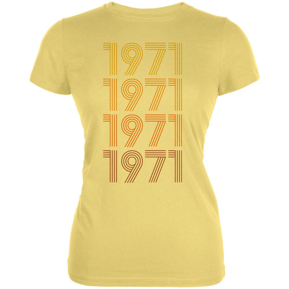 Retro Vintage Flashback Paralines Birthday 1971 Juniors Soft T Shirt Juniors T-Shirts Old Glory LG Yellow 