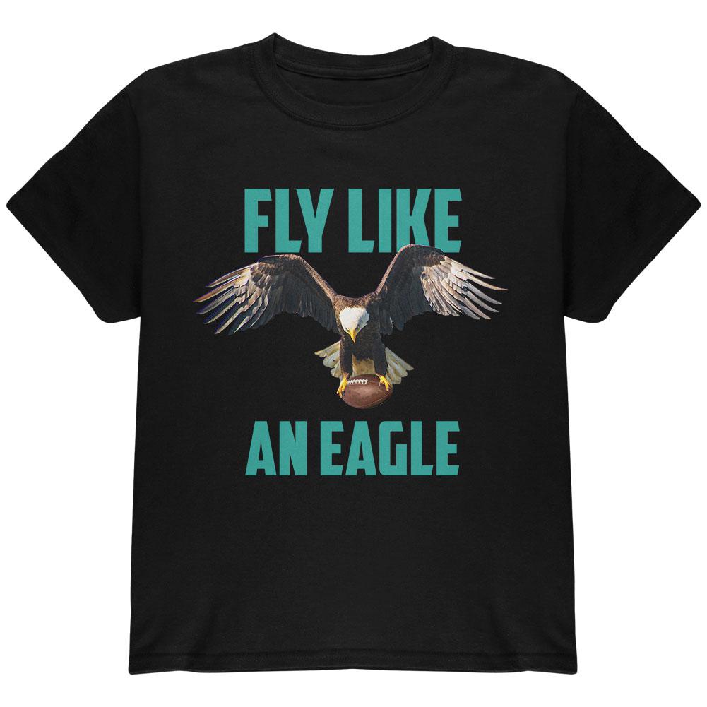 Fly Like an Eagle Flying Football Youth T Shirt Youth T-Shirts Old Glory LG Black 