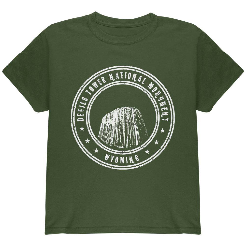 Devils Tower National Monument Youth T Shirt Youth T-Shirts Old Glory LG Military Green 