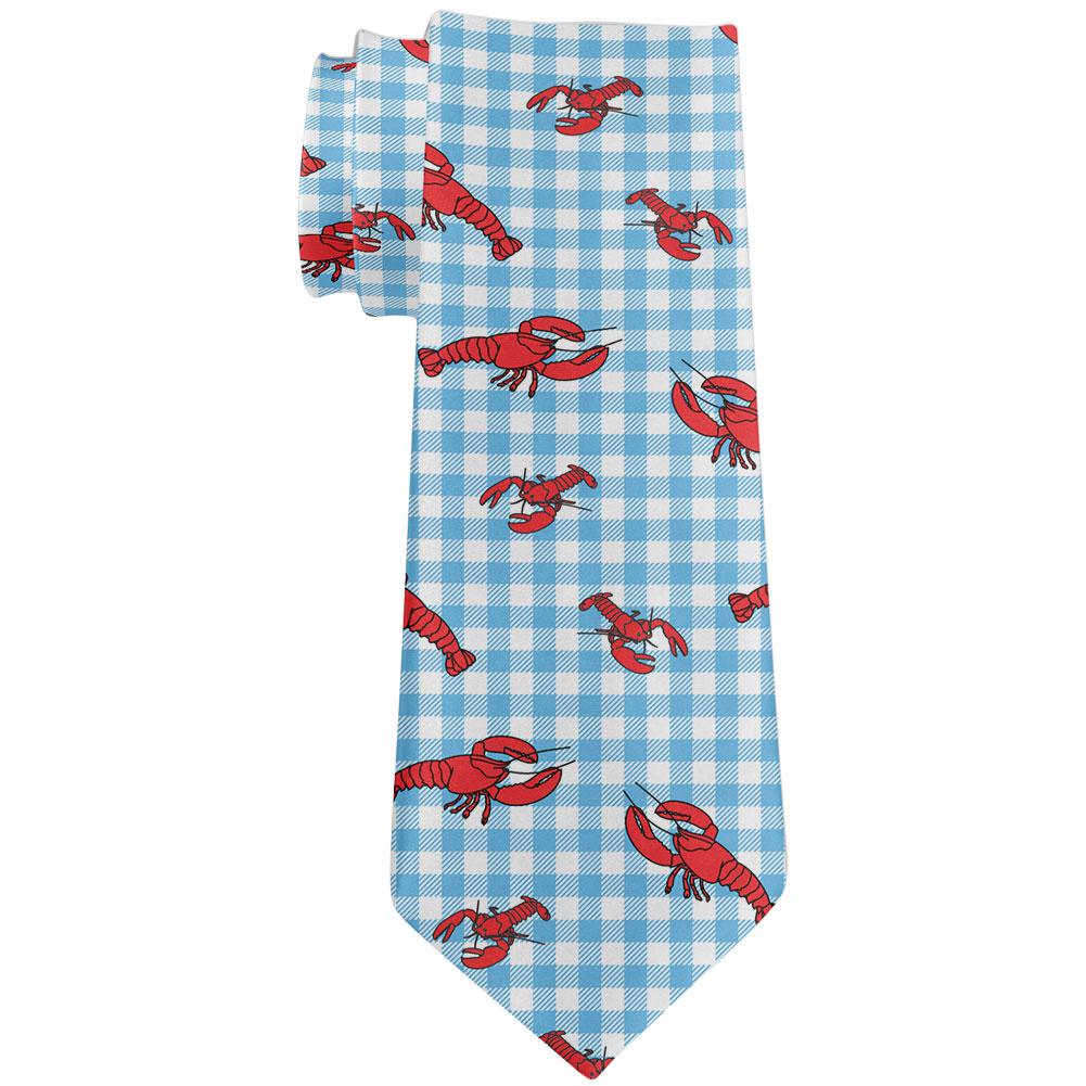 Lobster Crustacean Gingham Checker Summer All Over Neck Tie Men's Neck Ties Old Glory OS Blue 