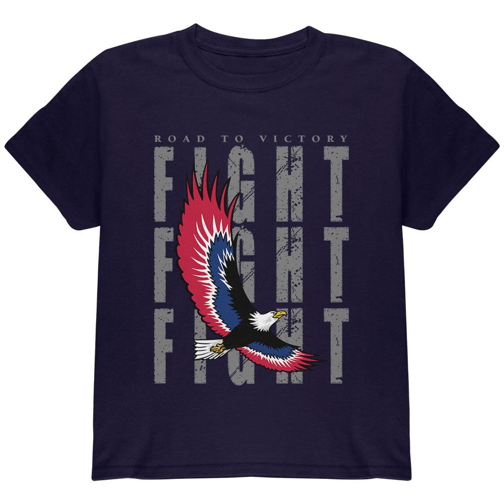 4th Of July American Road To Victory Eagle Fight Youth T Shirt Youth T-Shirts Old Glory LG Navy 