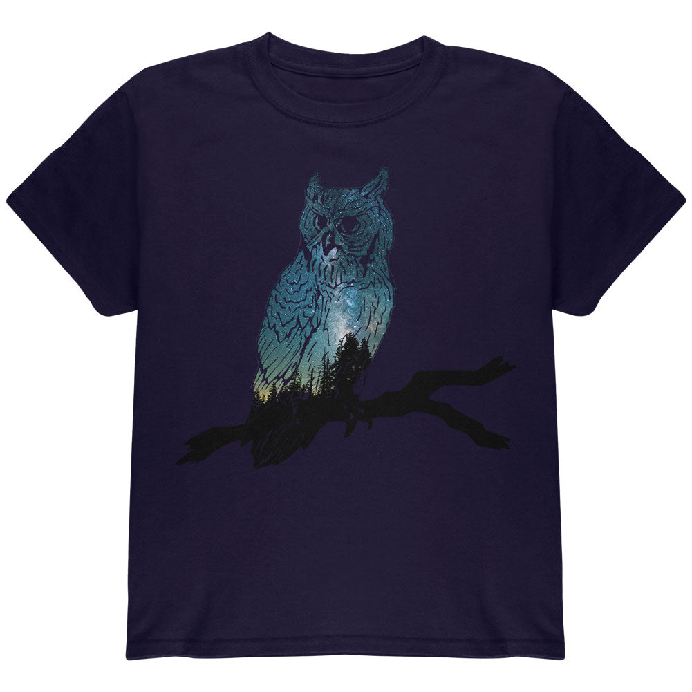 Owl Starry Night Sky Youth T Shirt Youth T-Shirts Old Glory YLG Navy 