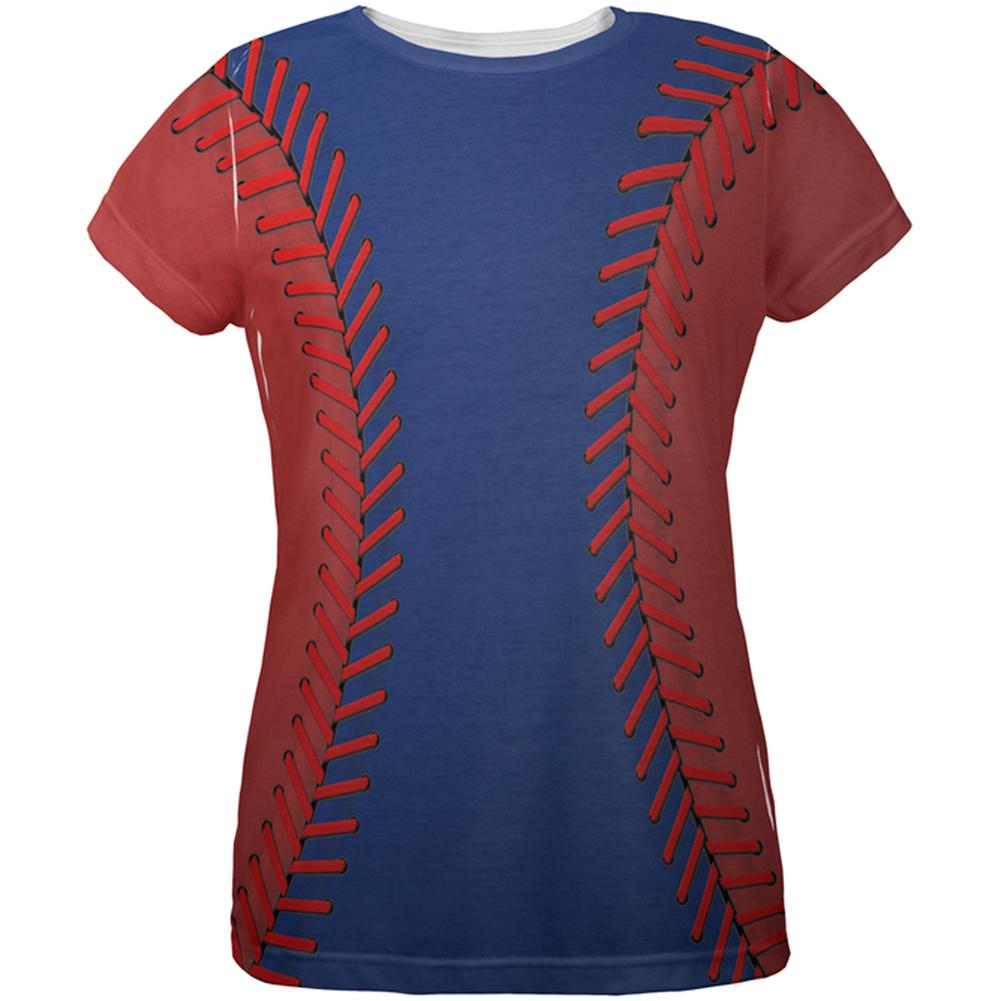 Baseball League Blue and Red All Over Womens T Shirt Women's T-Shirts Old Glory 2XL Multi 