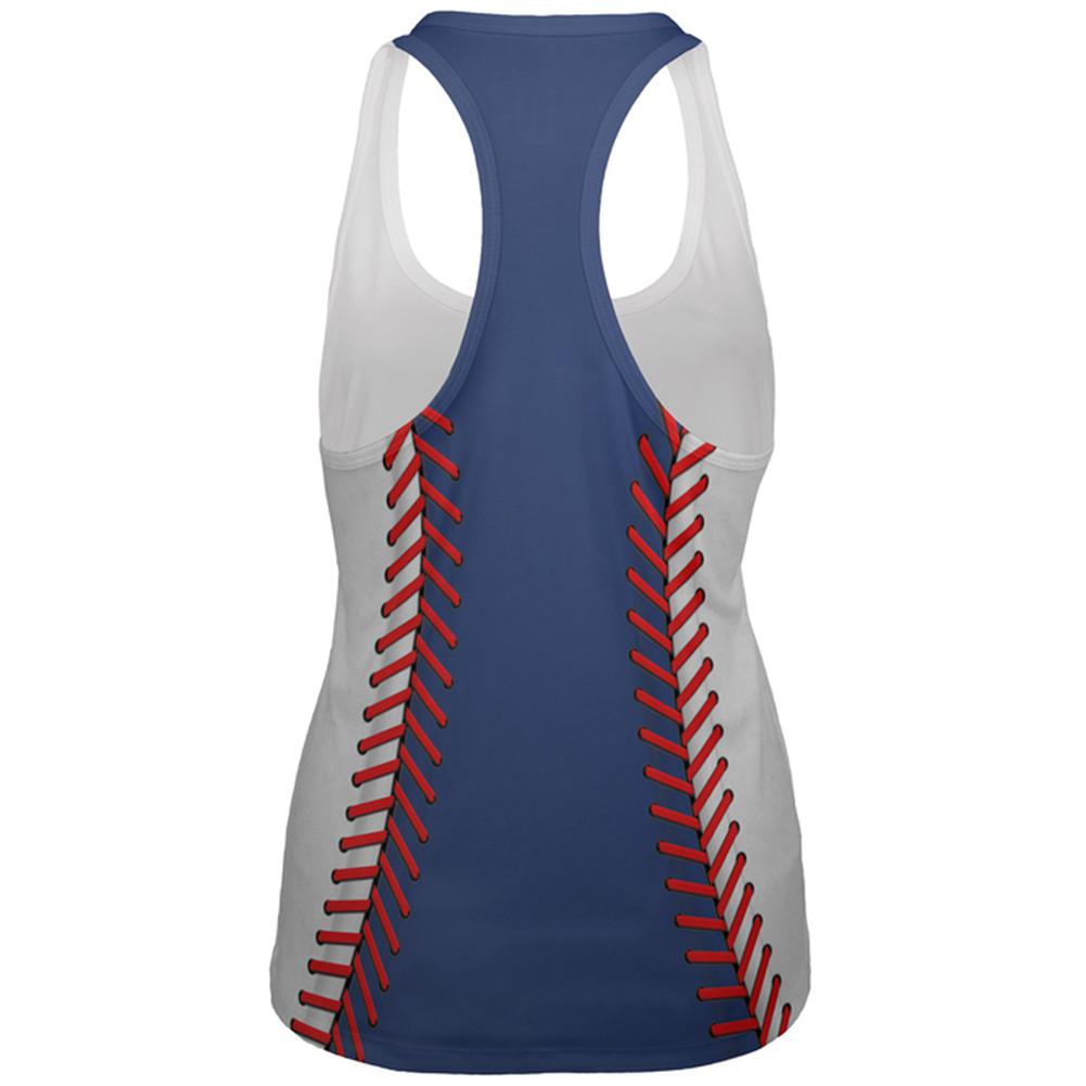 Baseball League Blue and White All Over Womens Work Out Tank Top Women's Tank Tops Old Glory   