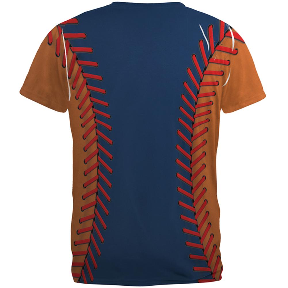 Baseball League Navy Blue and Orange All Over Mens T Shirt Men's T-Shirts Old Glory   